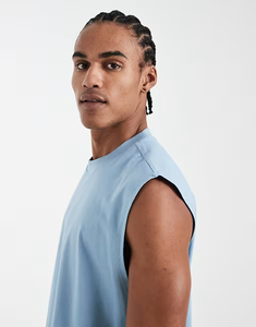 <span class=keywords><strong>Camiseta</strong></span> sin mangas de cuello redondo, corte holgado, 100% algodón, para gimnasio y fitness, de peso pesado, extragrande, estilo crop, en <span class=keywords><strong>azul</strong></span> <span class=keywords><strong>claro</strong></span>. - Product Image 3