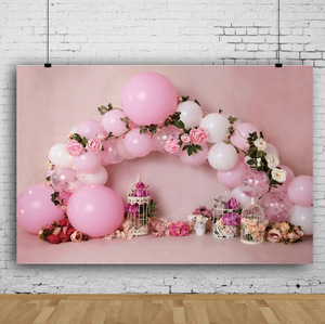 Sfondo <span class=keywords><strong>Serie</strong></span> Rosa con Palloncini per Fotografia, Decorazioni per Feste, Banner per Tavolo Torta, Accessori per Compleanno - Product Image 4