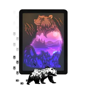 Hotsell Creative Frame Led Night Carving Lamp Bear Desire freedom 3d Art Paper Cutting Shadow Light Box For Customized Gifts
