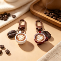 Porte-clés mignon en forme de mini tasse à café latte, breloque en résine imitation grain de café, pendentif de sac, cadeau