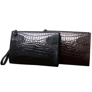 High Grade Purse Alligator Crocodile Pattern Armpit Men's Real Leather Wallet Business Envelope Bag Luxury Cowhide Handbag