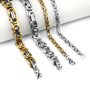 Men's Chain Necklace Jewelry Stainless Steel Silver Polished Byzantine Link Mens Necklaces Chains 8/12/15MM