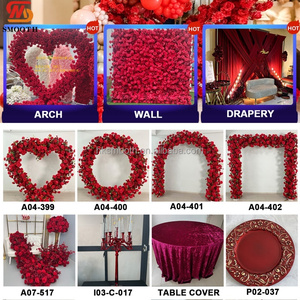 Arche florale en forme de U avec roses rouges éclatantes, arche de fleurs artificielles en soie rouge dense, accessoire romantique pour entrée de mariage - Product Image 6