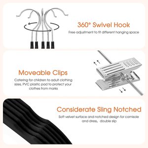 Charisma Wholesale Custom Plastic Velvet Clothes <strong>Hangers</strong> Notched <strong>Clips</strong> Wardrobe Durable Pants Skirt Suit Coat <strong>Hangers</strong> - Product Image 3
