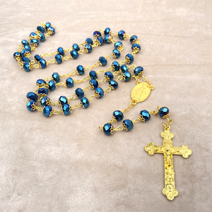 Chapelet en cristal personnalisé avec crucifix plaqué or 18 carats et médaille miraculeuse, chapelet catholique pour bijoux religieux - Product Image 2