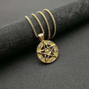 Gold Plated <b>Star</b> Pendant Necklace Stainless Steel Pave Setting Geometry <b>Design</b> Gift Jewelry - Product Image 4