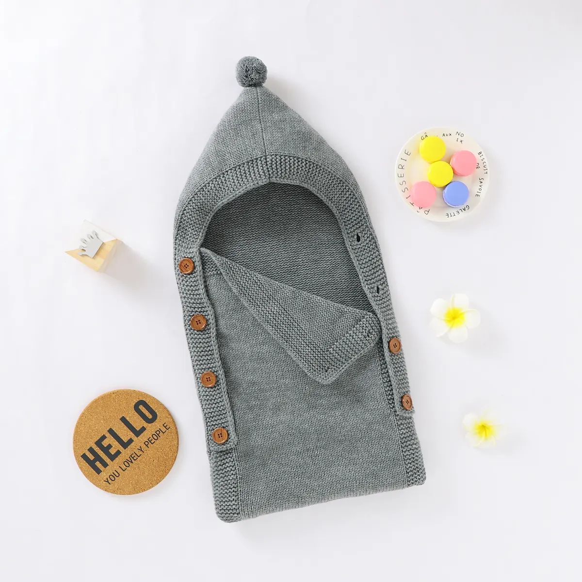 Low MOQ Mimixiong Newborn Baby Knitted Pure Color Hoodie Sleeping Bag Swaddle Blanket Baby Sleeping Sacks