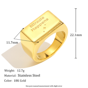 Anillo Cuadrado Dorado Dreamidea con Grabado 'Milagros Ocurren', Joyería Motivacional, Diseño Minimalista y Atrevido para Uso Diario - Product Image 6