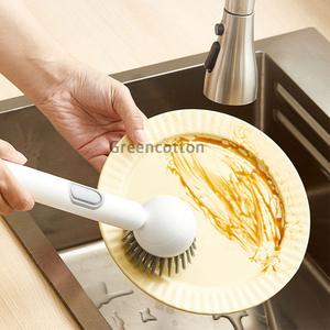 Brosse de nettoyage de cuisine avec logo personnalisé Brosse à vaisselle avec distributeur de <span class=keywords><strong>savon</strong></span> - Poignée à <span class=keywords><strong>angle</strong></span> réglable Facile à utiliser et conception suspendue - Product Image 5