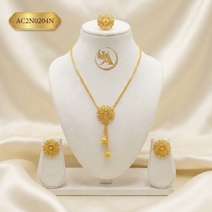 Parure de collier classique en laiton plaqué or longue, en forme de fleur, avec chaîne maille forçat, pour mariages, fêtes et cadeaux de fiançailles - Product Image 1