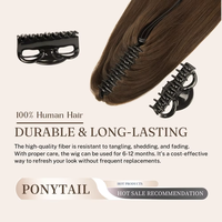 Queue de cheval en cheveux humains naturels Remy double épaisseur avec cordon de serrage et clip, extension de cheveux, vente en gros directe