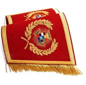 Vente en gros de gantelets de manchette brodés d'arche royale maçonnique décorée de perles et d'insignes à coudre - Product Image 1