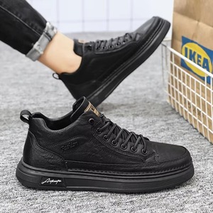 MAKU Wholesale Lace-up Shoes with Breathable Non-slip Chef Shoes Trendy Versatile <b>Black</b> PU Shoes Work Casual <b>Sneakers</b> - Product Image 1