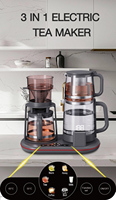 Set Pembuat Kopi Tetes Otomatis 3in1 & Pembuat Teh Samovar Elektrik dengan Layar Digital, Infuser Tetes Otomatis, Pembuat Kopi & Teh Kaca untuk Rumah Tangga