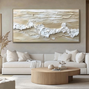 Cuadro Grande Horizontal Minimalista de Playa, Pintura Abstracta de Olas del Mar sobre Lienzo, Arte Texturizado Hecho a Mano <span class=keywords><strong>para</strong></span> Decoración de Pared de Sala de Estar - Product Image 2