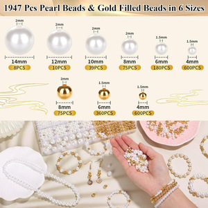 Kit de perles d'imitation 1947 pièces, entretoises rondes pour bracelets, colliers, fournitures de fabrication de bijoux DIY - Product Image 2