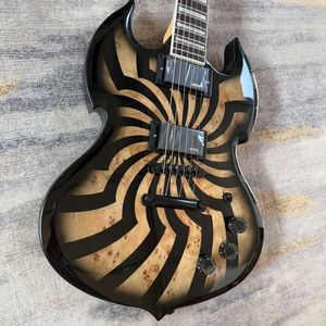 Guitarra Eléctrica <span class=keywords><strong>Odin</strong></span> Zakk de Alta Calidad con Cuerpo de Caoba, Diapasón de Palisandro, Estilo Anillo Negro y Verde, con Pastillas Doradas - Product Image 1