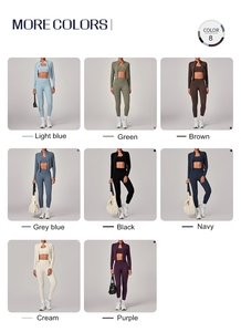 Conjunto de Yoga de 3 Piezas para Mujer, Traje Deportivo de Manga Larga, Ropa Deportiva con Costuras, Transpirable y Ecológica para Correr y Gimnasio, Color Sólido - Product Image 4