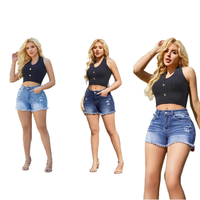 Taille haute été décontracté européen américain élastique droit lavé grande taille respirant Vintage Denim Shorts