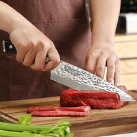 Couteau de Chef de Cuisine KEEMAKE de Luxe, Forgé à la Main, 8 Pouces, Martelé, 67 Couches d'Acier Damas Véritable, Tranchant, avec Manche G10