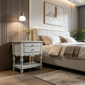 Mesita de Noche Tradicional de Madera Gris con 2 Cajones y Estante de Almacenamiento para Dormitorio - Product Image 5