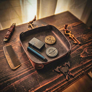 Plateau de service en cuir véritable de qualité supérieure, boîte de rangement pour boissons, organiseur, plateau de table basse en cuir, étui GLTY-0064 - Product Image 1
