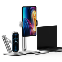Support de tablette pliable universel Boneruy à double bras, réglable en angle, en métal et aluminium, pour toutes les tablettes/téléphones de 5 à 14 pouces