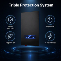 Chauffe-eau électrique instantané B-YILAI 8800W avec panneau en verre sans soudure, affichage triple température, interface en laiton, chauffage rapide en 3 secondes pour la douche