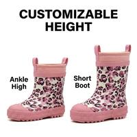 Chaussures imperméables pour enfants avec logo personnalisé, imprimé léopard rose, antidérapantes, en caoutchouc naturel et néoprène, bottes de pluie pour les petites filles, pour l'école