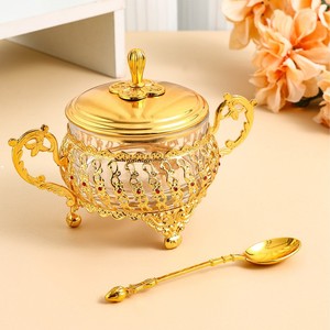 โถใส่น้ำตาลแก้วสีทอง, โถใส่เครื่องปรุงระดับไฮเอนด์สำหรับร้านอาหารตะวันตก, ขวดใส่เครื่องปรุงสำหรับครัวเรือนบนโต๊ะอาหาร - Product Image 2