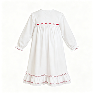 Vestidos Navideños a Juego para Hermanas, Vestido Blanco Sólido Tejido con Volantes y Lazo Rojo, Vestido de Manga Larga para Niñas Pequeñas - Product Image 4