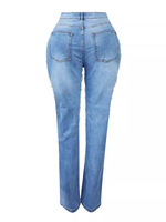 Nouveautés 2025 : Jean déchiré en denim extensible pour femme avec patchwork de perles et découpes, style décontracté