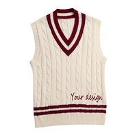 Pull en maille 100 % coton pour homme, col en V, motif torsadé, bordure contrastante, logo brodé, idéal pour les événements de sororités et de fraternités – Vente en gros personnalisée
