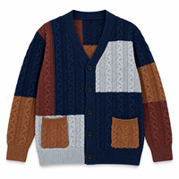 Cardigan en tricot torsadé color block pour homme, col en V, boutonnage frontal, avec poches plaquées, épais et chaud, à manches longues, OEM