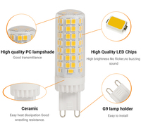Bombilla LED G9 de 6W y 850LM, Regulable, Material Cerámico+PC, 220-240V, 2700-6500K, 2835SMD, Luz LED Tipo Maíz, Reemplazo de Lámpara Halógena