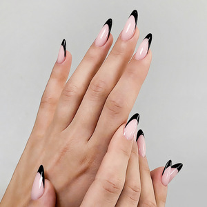 <span class=keywords><strong>Uñas</strong></span> Postizas Acrílicas con Diseño de Almendra, Estilo Francés Negro Simple, Piezas de <span class=keywords><strong>Manicura</strong></span> para Dedos, Duraderas, Transfronterizas, Yiwu - Product Image 1