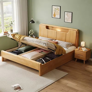 Modern Oak Solid Wood Soft <b>Bed</b> Platform King Size Storage Frame With <b>LED</b> Light USB Port Hotel Bedroom Set DE-0103 Premium Uphols - Product Image 5