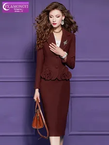 Conjunto de <span class=keywords><strong>Traje</strong></span> a Medida Original Personalizado de Fábrica FMY - Conjunto de Falda y Abrigo de Lana Elegante, Ajustado y Antiarrugas para Mujer, para el <span class=keywords><strong>Invierno</strong></span> - 69580 - Product Image 3