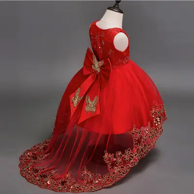 MQATZ Big Bow Sequins European Style Children Wedding Princess Dress Kids Girl Long Tail Evening Gowns 006