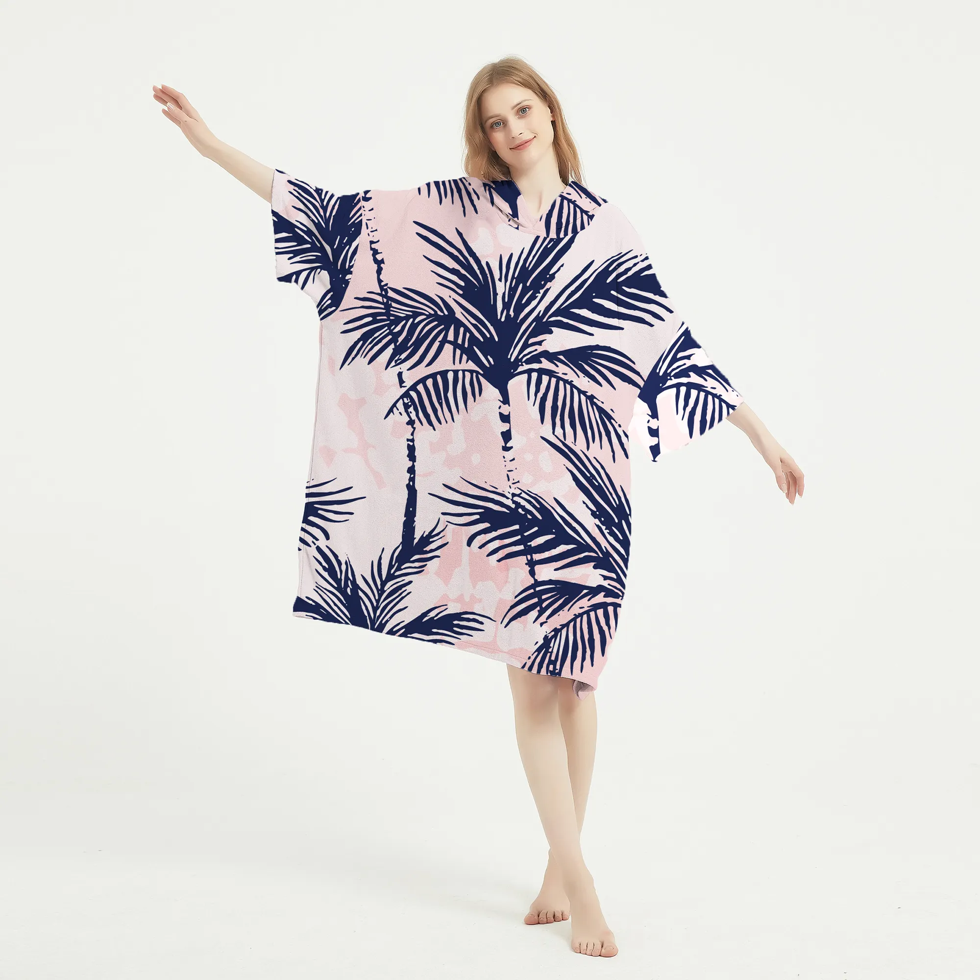 Factory Customized Printed Beach Poncho Microfiber Terry Surf Poncho Towel Changing Robe