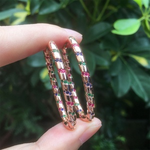 Vintage Jewelry Eco-friendly Copper Gold Plated Micro Pave Color Zircon Statement Earrings Extra <b>Large</b> <b>Hoop</b> Earrings - Product Image 3