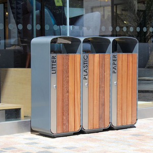 Bin Large Outdoor Wooden Trash Bin Triple Stainless Steel Outdoor Wooden Trash Bin
