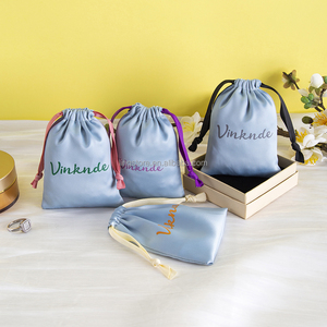 <b>Hot</b> Selling 9*12cm Blue Luxury Silk Drawstring Pouch Custom Ribbon with New Design for Jewelry Storage Dust Bag Fabric - Product Image 1