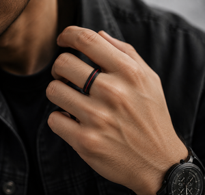 Anello JLM all'ingrosso personalizzato nero opaco galvanizzato a forma geometrica, unico e di tendenza, con scanalature, per uomo, coppia, fede nuziale/promessa - Product Image 5