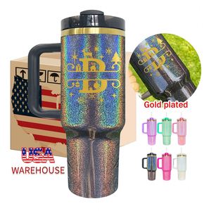 US Warehouse Custom logo Vacuum Insulate Holographic Shimmer Gold Plate 40oz <b>Large</b> Capacity Tumbler Bottle for Laser Sublimation - Product Image 2