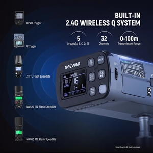 <span class=keywords><strong>NEEWER</strong></span> Q3 200Ws 2.4G TTL Flash (2ème Version) 1/8000 HSS GN58 Lumière Stroboscopique Portable Photographie avec Batterie Lithium 3200mAh - Product Image 2
