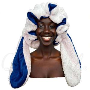 <span class=keywords><strong>Bonnet</strong></span> de nuit luxueux en peluche avec oreilles d'animaux pour femmes, doublure en satin soyeux pour les cheveux. Motifs chat, ours, panda, vache, lapin, loup, léopard. - Product Image 1