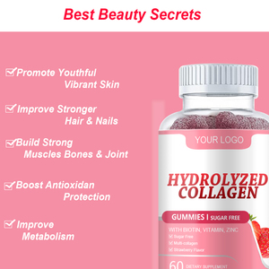 Goma de colágeno de etiqueta privada OEM/ODM con biotina, vitaminas C, <span class=keywords><strong>D</strong></span>, B12 y tipos I, II, III, V, X suplemento de colágeno - Product Image 3