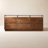 Commode à 6 tiroirs de taille personnalisée en bois avec plateau en verre design moderne couleur noyer pour chambre à coucher