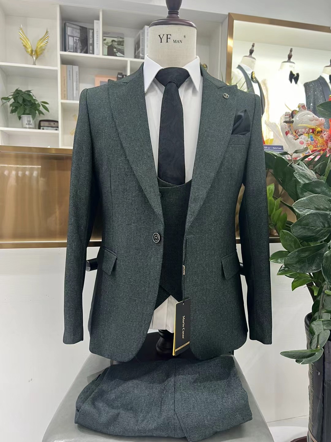 Black-3pcs/set-Jacket + vest + pants
